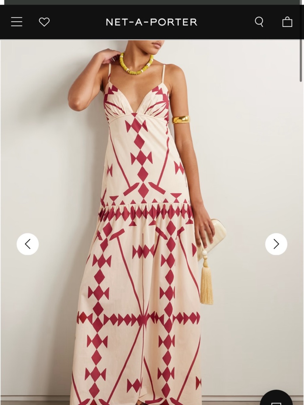 Johanna Ortiz Cream Maxi Dress with Burgundy Geometric Print